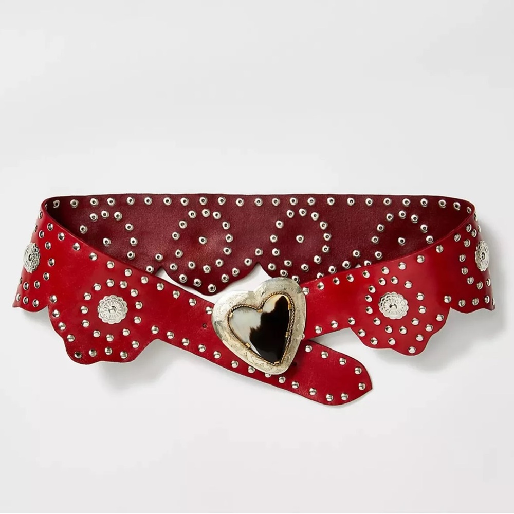 SOLD- Free People Wildheart Studded Belt, Flame, Size M/L